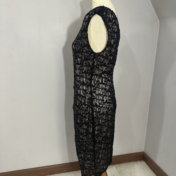 David Meister Black Lace One Shoulder Sequin Cocktail Dress Evening Formal Sz 12 - Picture 5 of 11